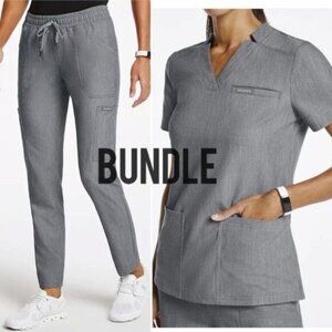 [SET] NWT Jaanuu 3-Pocket Scrub Top S Heathered Grey Slim 8 Pocket Cargo Pant XS